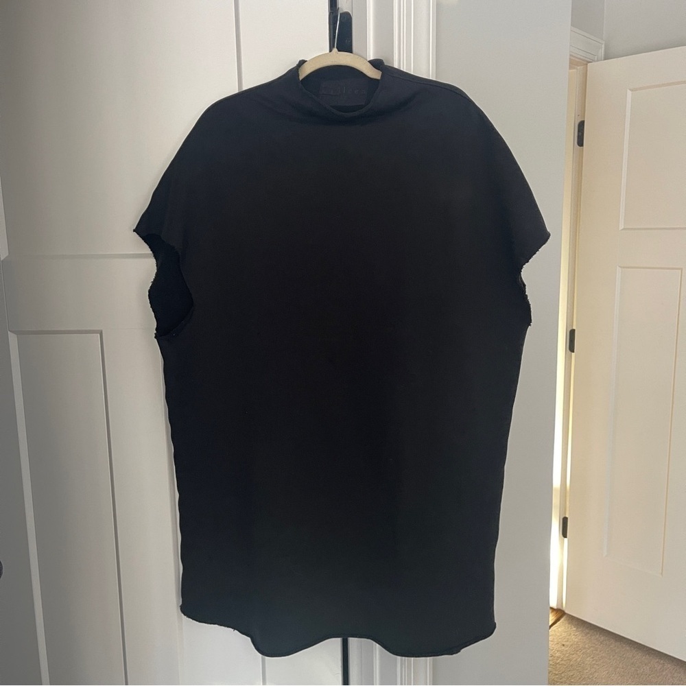Frank & Eileen Black Funnel Neck Triple Fleece Short Dress